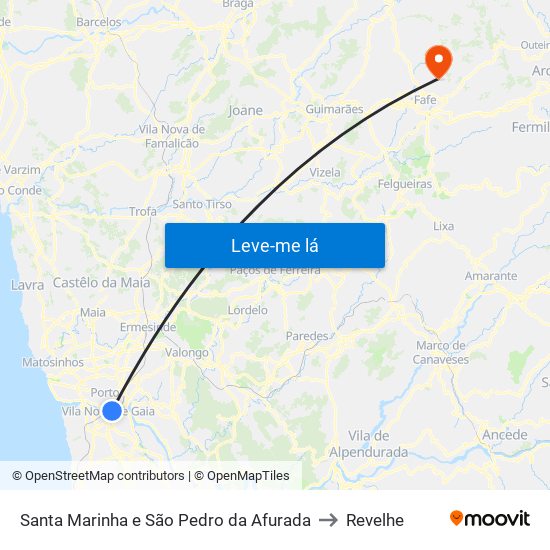 Santa Marinha e São Pedro da Afurada to Revelhe map