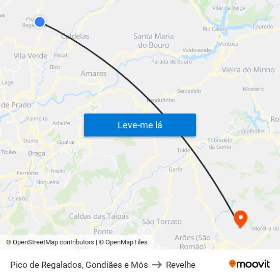 Pico de Regalados, Gondiães e Mós to Revelhe map