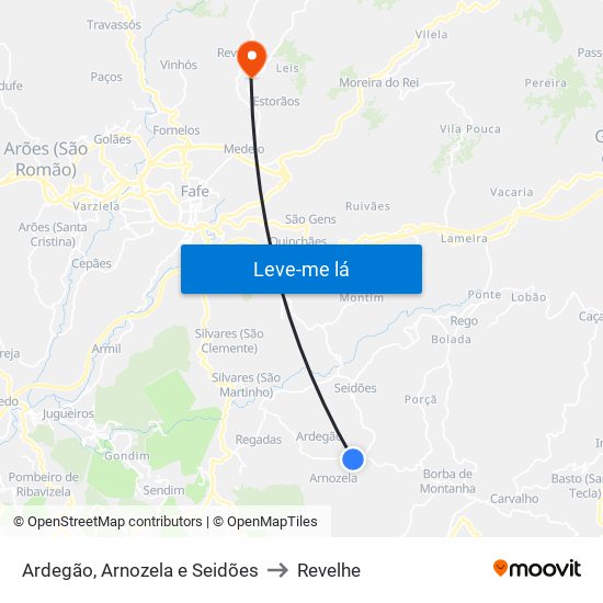 Ardegão, Arnozela e Seidões to Revelhe map