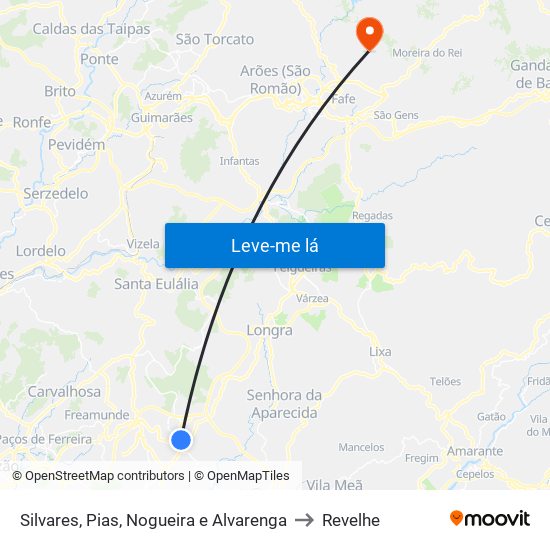 Silvares, Pias, Nogueira e Alvarenga to Revelhe map