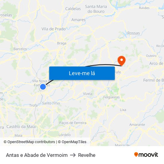 Antas e Abade de Vermoim to Revelhe map