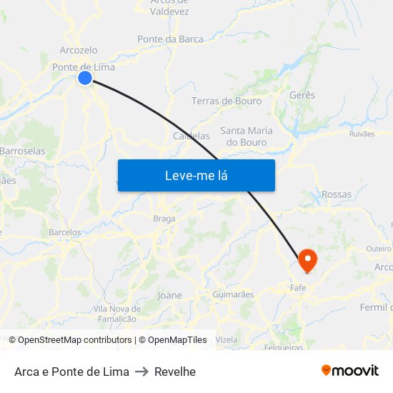 Arca e Ponte de Lima to Revelhe map