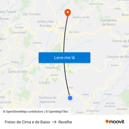 Freixo de Cima e de Baixo to Revelhe map