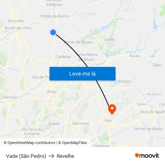 Vade (São Pedro) to Revelhe map