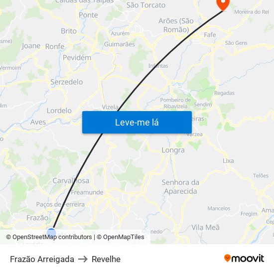 Frazão Arreigada to Revelhe map