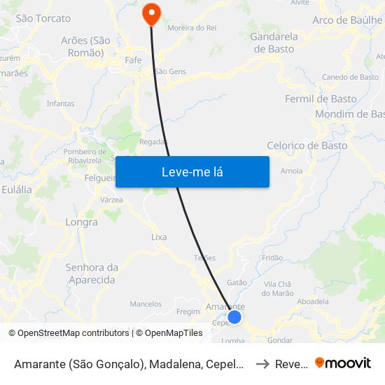 Amarante (São Gonçalo), Madalena, Cepelos e Gatão to Revelhe map