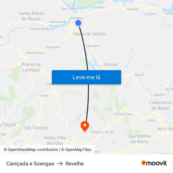 Caniçada e Soengas to Revelhe map