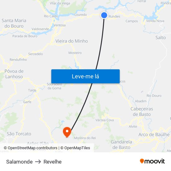 Salamonde to Revelhe map