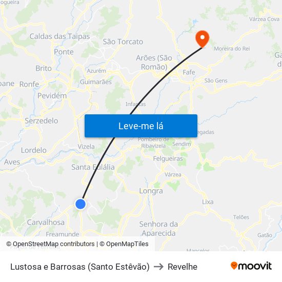 Lustosa e Barrosas (Santo Estêvão) to Revelhe map