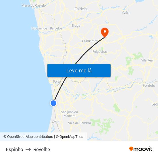 Espinho to Revelhe map