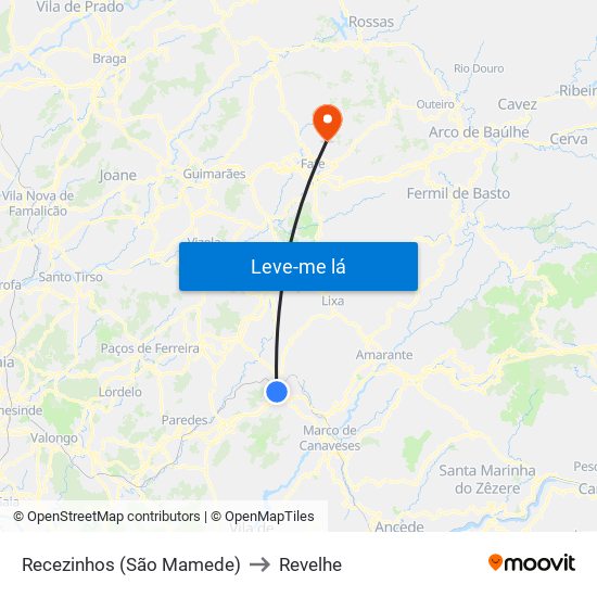 Recezinhos (São Mamede) to Revelhe map