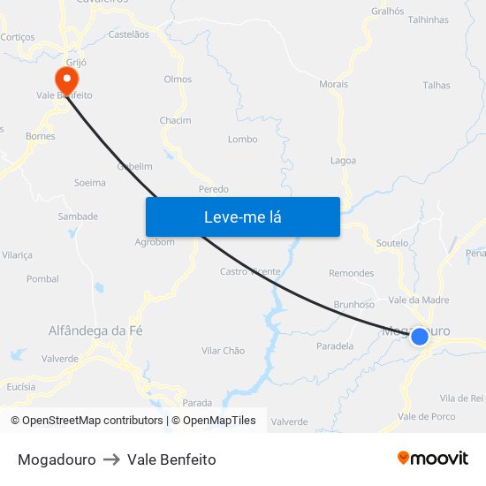 Mogadouro to Vale Benfeito map