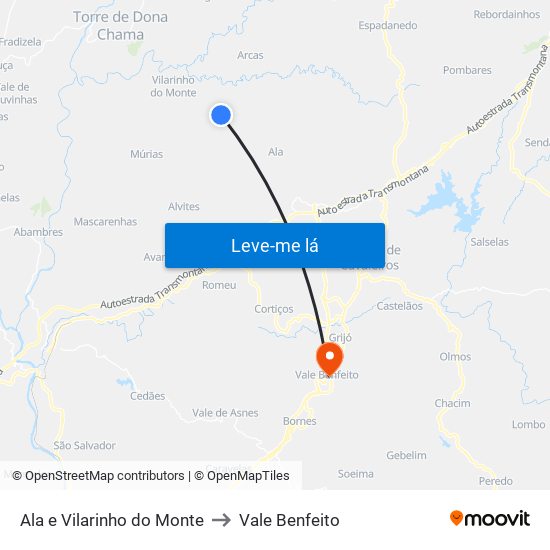 Ala e Vilarinho do Monte to Vale Benfeito map