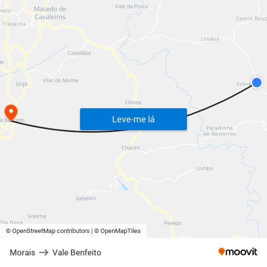 Morais to Vale Benfeito map