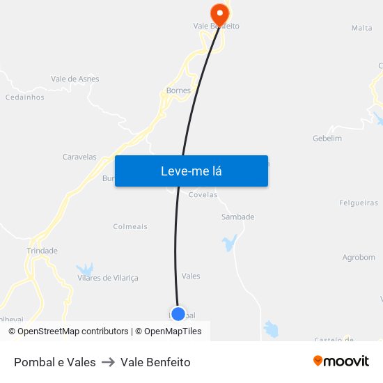 Pombal e Vales to Vale Benfeito map