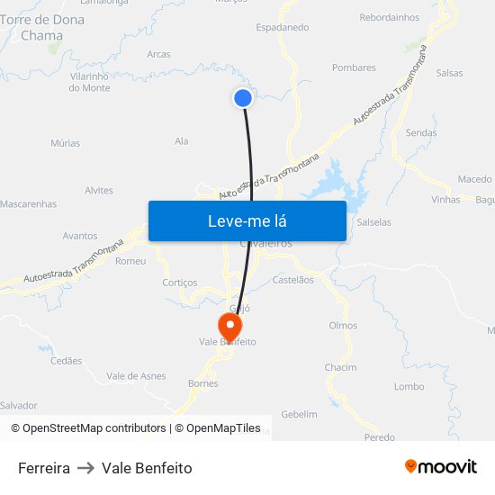 Ferreira to Vale Benfeito map
