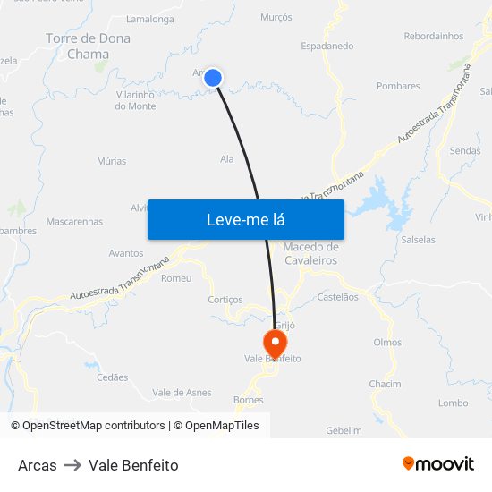 Arcas to Vale Benfeito map