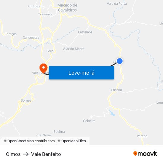 Olmos to Vale Benfeito map