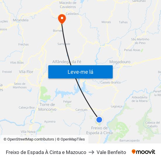 Freixo de Espada À Cinta e Mazouco to Vale Benfeito map