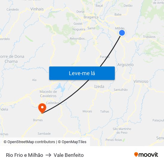 Rio Frio e Milhão to Vale Benfeito map