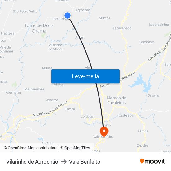 Vilarinho de Agrochão to Vale Benfeito map