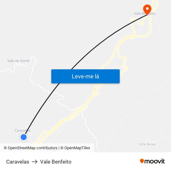 Caravelas to Vale Benfeito map