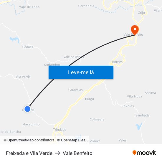 Freixeda e Vila Verde to Vale Benfeito map