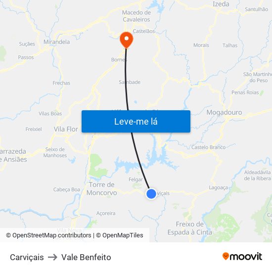 Carviçais to Vale Benfeito map