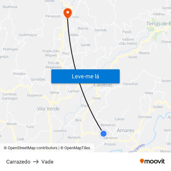 Carrazedo to Vade map