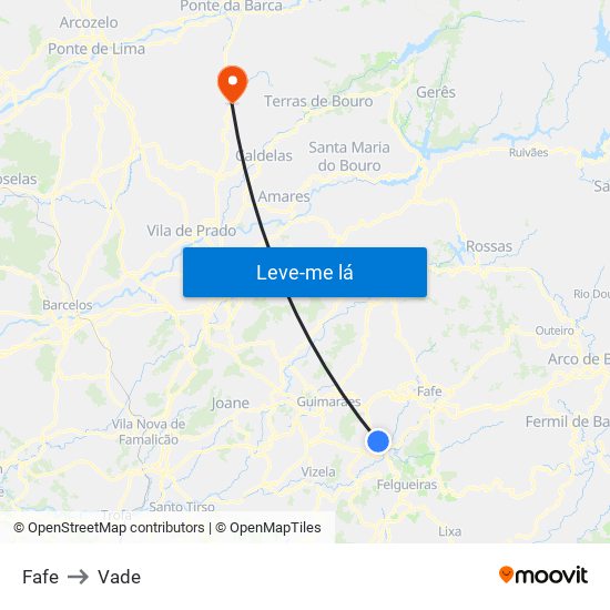 Fafe to Vade map