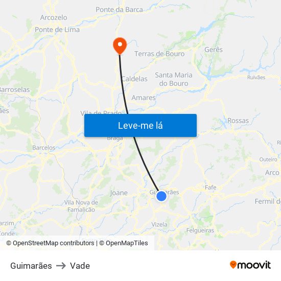 Guimarães to Vade map