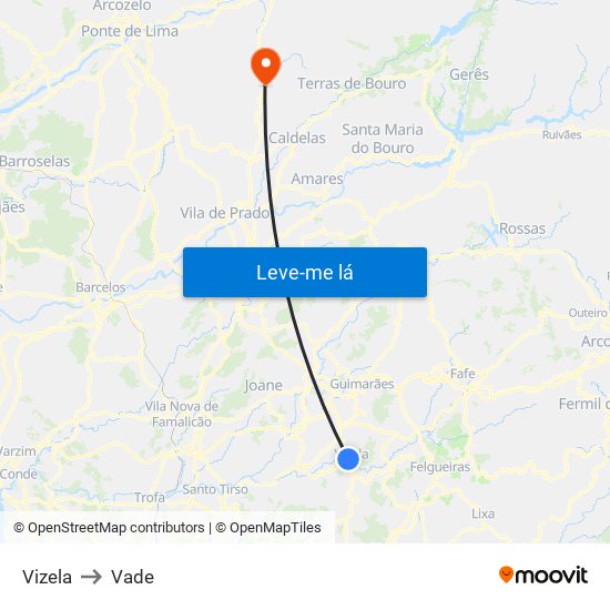 Vizela to Vade map