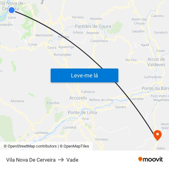 Vila Nova De Cerveira to Vade map