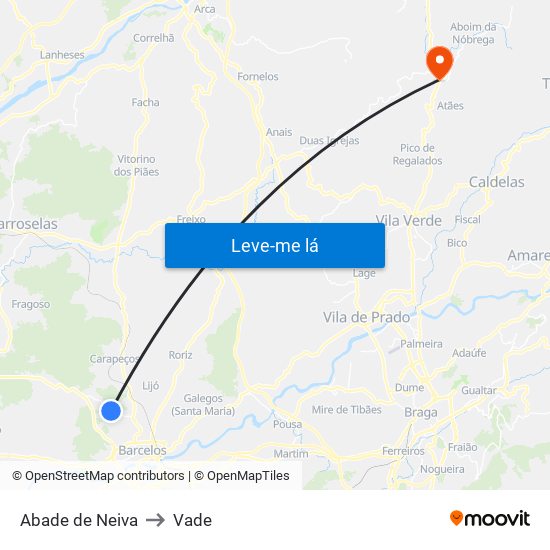Abade de Neiva to Vade map