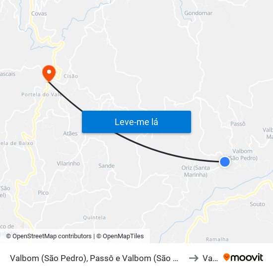 Valbom (São Pedro), Passô e Valbom (São Martinho) to Vade map