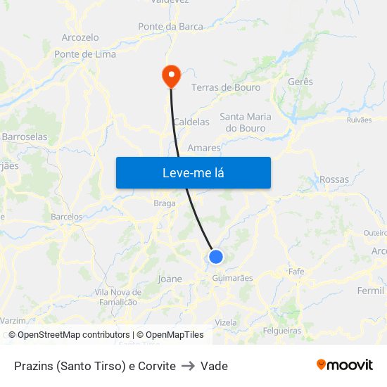 Prazins (Santo Tirso) e Corvite to Vade map