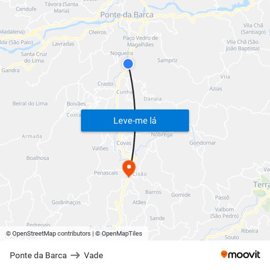 Ponte da Barca to Vade map