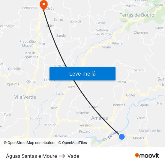 Águas Santas e Moure to Vade map