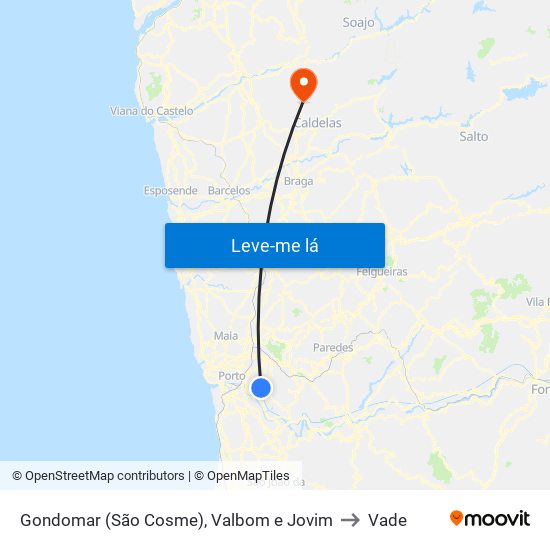 Gondomar (São Cosme), Valbom e Jovim to Vade map