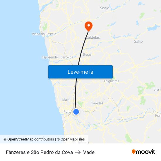 Fânzeres e São Pedro da Cova to Vade map