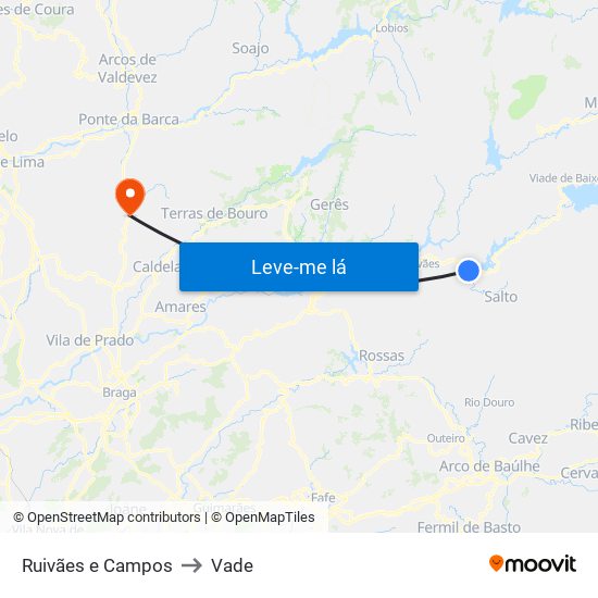 Ruivães e Campos to Vade map