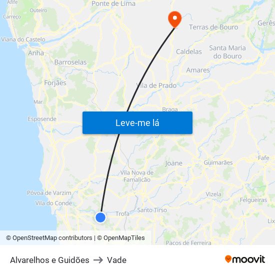 Alvarelhos e Guidões to Vade map