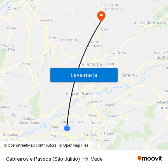 Cabreiros e Passos (São Julião) to Vade map