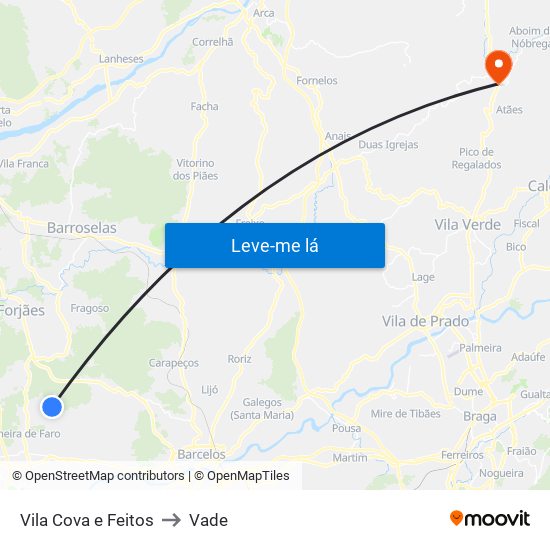 Vila Cova e Feitos to Vade map