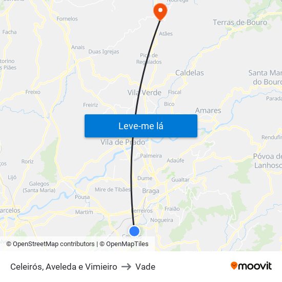 Celeirós, Aveleda e Vimieiro to Vade map