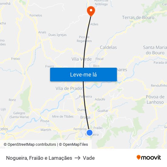 Nogueira, Fraião e Lamaçães to Vade map
