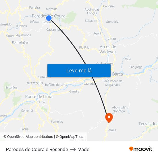 Paredes de Coura e Resende to Vade map