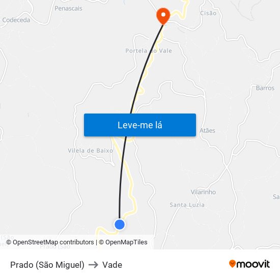 Prado (São Miguel) to Vade map