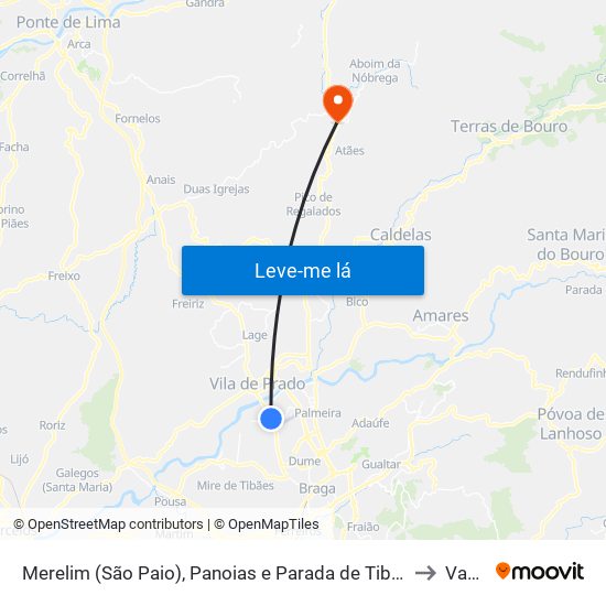 Merelim (São Paio), Panoias e Parada de Tibães to Vade map