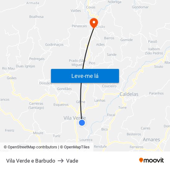 Vila Verde e Barbudo to Vade map